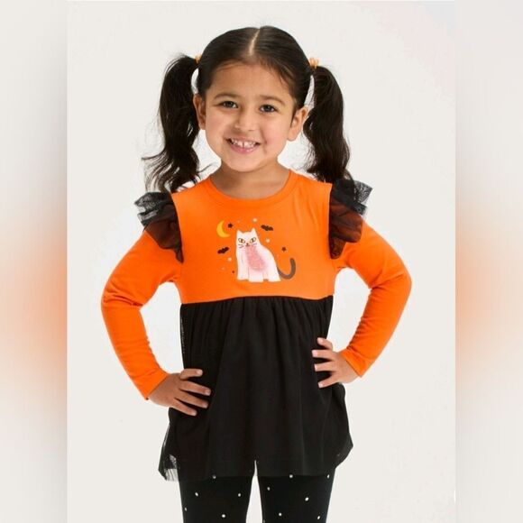 Nwt Cat & Jack Halloween Girl's Tulle Tutu Tunic and Leggings Outfit - Picture 3 of 8